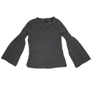 70s style sweater with flared sleeves and lace up cozy stevie nicks Fast Shippin